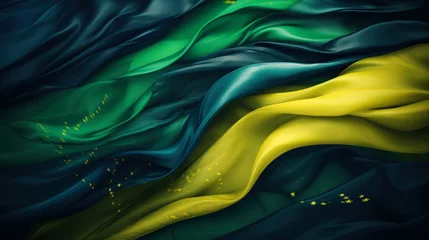 Fotobehang Brazilië abstract illustration colors of the flag of brazil with dark green background for copy space