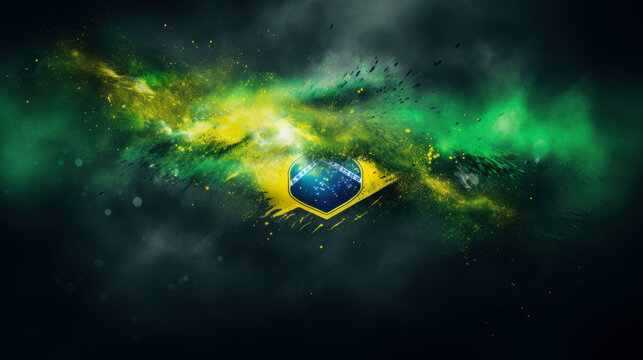 abstract illustration of the flag of brazil with dark green background for copy space