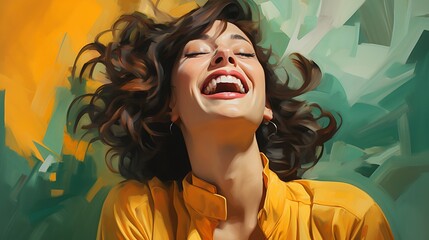 Happy young woman on colorful background
