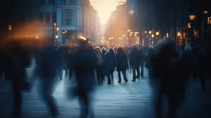 Blurred crowd of unrecognizable people on the street 