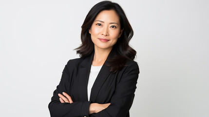 Portrait of a successful Asian mature businesswoman on a white background