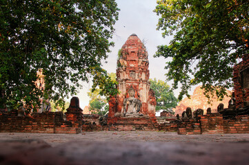 Buddha statue in Wat Mahathat temple, Ayutthaya, Thailand.