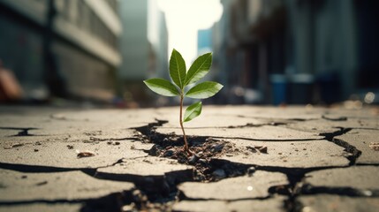  Close up, small tree growing on Cracked Street 