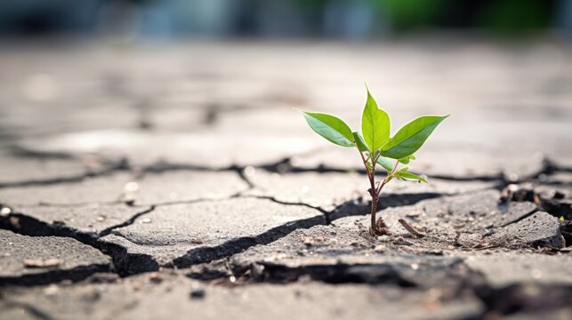  Close up, small tree growing on Cracked Street 