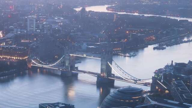time lapse London skyline with illuminated Tower bridge  in sunrise time, UK