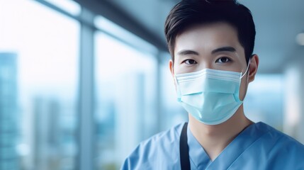 Fototapeta na wymiar man doctor nurse confident standing front row in medical training class 