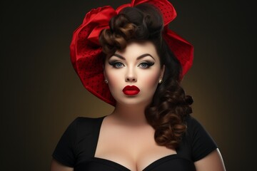 Portrait attractive woman in fashionable wear in pin up style