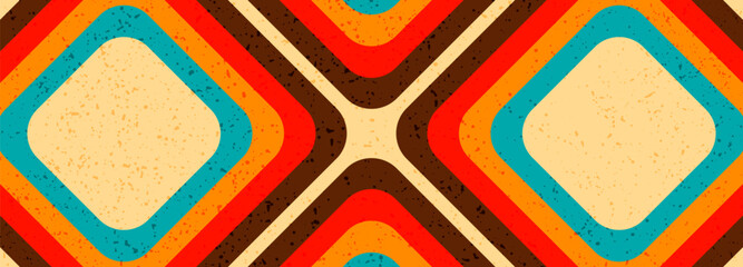 Geometric retro texture vector background with various geometric shapes in bright 1970s colors