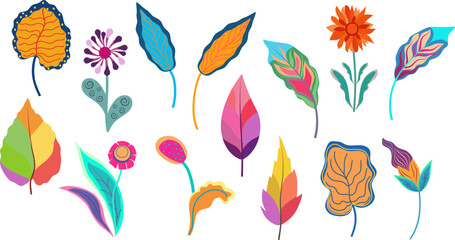 Obraz premium Set of bright autumn leaves and flowers.