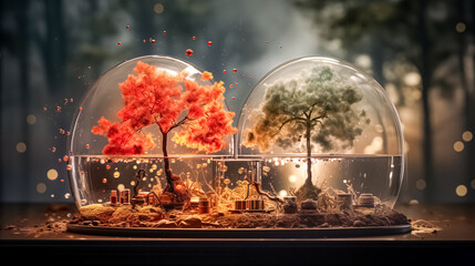 Beautiful glass florarium with tree inside. 3D rendering. 