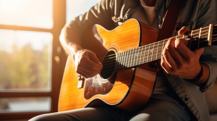 singing and playing guitar in morning at home,relaxation and entertainment,