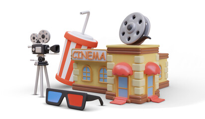 Concept of movie screening. Evening of authors cinematography. Special event at cinema. Vintage movies and 3D format. Huge repertoire for audiences of all ages