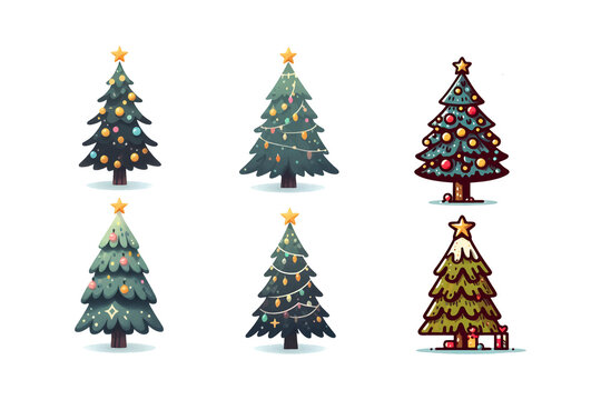 christmas tree with christmas balls. Merry Christmas watercolors christmas tree  on white background