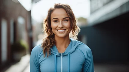 Fotobehang Portrait of healthy female in sportswear looking at camera and smiling.  © CStock