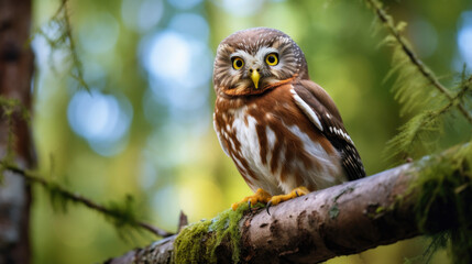 A Northern pygmy owl on the hunt