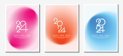 Cover design concept of Happy New Year 2024 graphic. Collection of modern colored geometric backgrounds with copy space. top view scene. Vector Illustrator EPS
