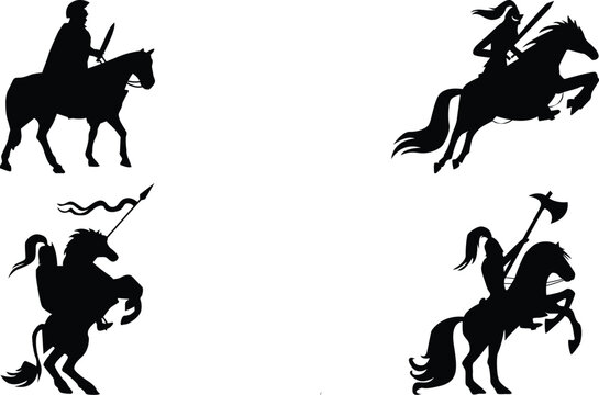 Free vector spartan warrior on horse silhouette collection illustration