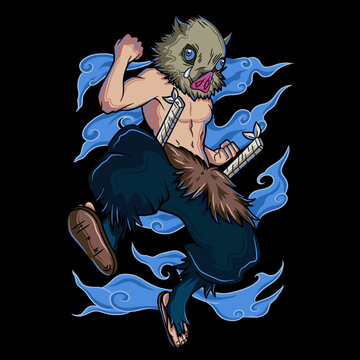 vector anime character from demon slayer series named inosuke