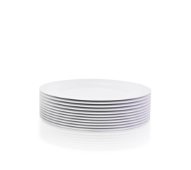 Stack of white ceramic plates. transparent background