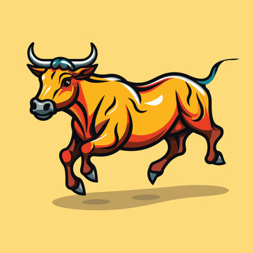 Mascot of running angry bull buffalo. Vector illustration