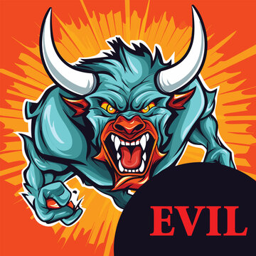 Furious horned devil satan demon vector Illustration. Evil concept