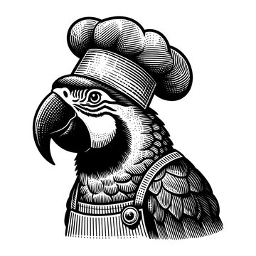 parrot wearing an apron and chef hat sketch