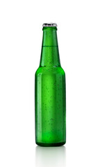Green beer bottle. transparent background