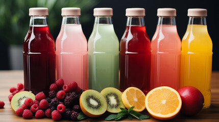 Bottles of natural fruit juices.