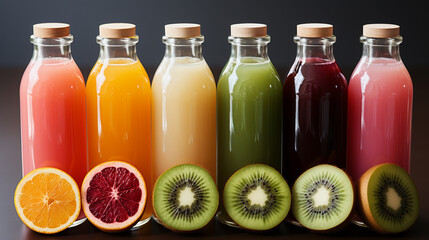 Bottles of natural fruit juices.