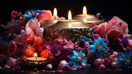 Papier Peint photo Spa Burning candles and flowers.