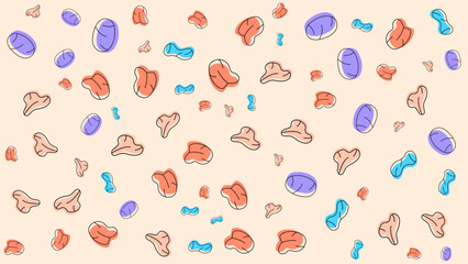 SEAMLESS HAND DRAWN DOODLE BLOB SHAPES PATTERN TEXTURE COLORFUL TEMPLATE ABSTRACT BACKGROUND TRENDY DESIGN VECTOR