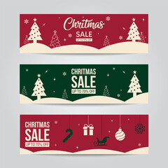 Flat design Christmas sale banners template. Festive graphics, holiday offers, winter promotions. Ready-to-use vector illustrations.