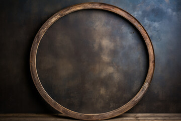 Round wooden frame on wall with wooden floor.