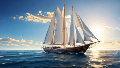 A large sailing ship sails on the high seas.
