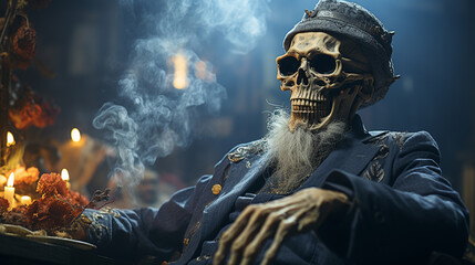 Human skeleton in club.