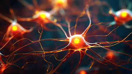 Brain neurons communicate with each other using electrochemical signals - obrazy, fototapety, plakaty