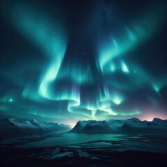 Beautiful landscape with aurora borealis