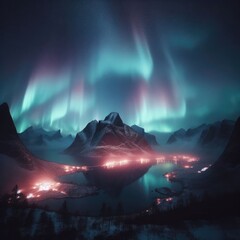 Beautiful landscape with aurora borealis