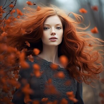 beautiful woman, red flowers, portrait modus