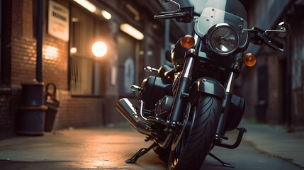Classic close up motorcycle on blur background