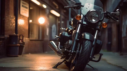 Gartenposter Classic close up motorcycle on blur background © Alex Bur