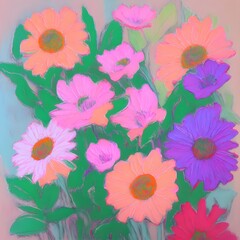Fototapeta na wymiar Flowers bouquet pastel art