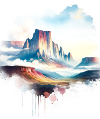 Ethereal Summit: Watercolor Isolation of Mount Roraima