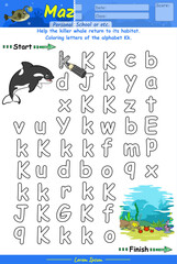 Alphabet Maze Game learning alphabet Jj with Jaguar cartoon