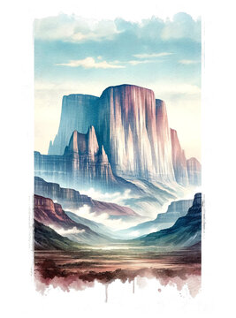 Ethereal Summit: Watercolor Isolation of Mount Roraima
