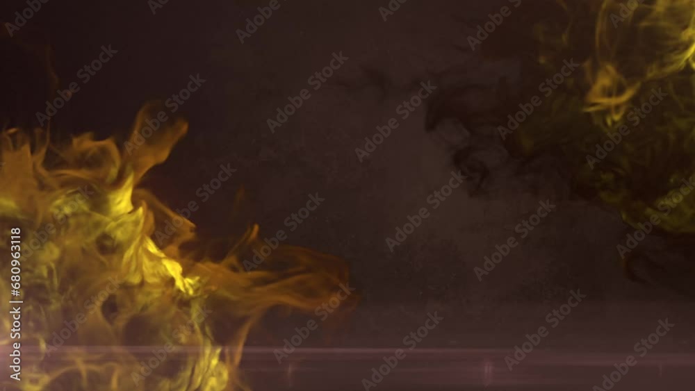 Poster Bright swirls of yellow-orange smoke. 3d rendering seamless loop animation 4K