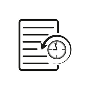 Plan with a clock and hand. Icon of clock check sheet and arrows. Vector illustration. EPS 10.