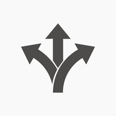 road direction, arrow, three way icon vector symbol isolated	