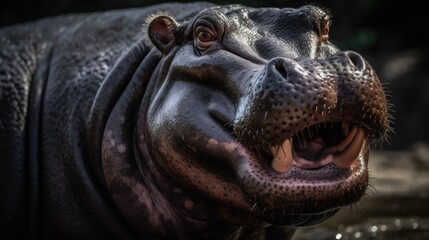 Fototapeta na wymiar Hippopotamus in the wild, close-up portrait. Wildlife Concept. Wilderness.