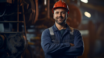 Portrait of a proud, hardworking factory worker